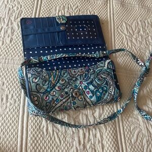 Vera Bradley Teal Blue Paisley Quilted Convertible Crossbody Wallet
